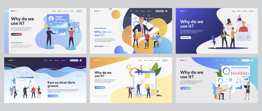 Team working together set. Managers analyzing charts, consulting expert online, planning tasks. Flat vector illustrations. Business, teamwork concept for banner, website design or landing web page