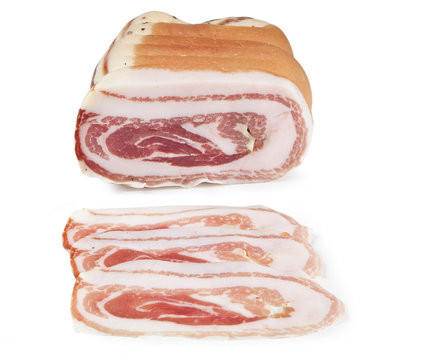 Pancetta steccata isolated on white background