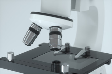 Microscope with white background,abstract conception,3d rendering.