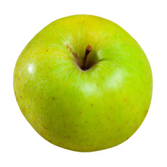 Sweet green single apple on wooden surface