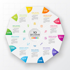 Decagon for infographics,Diagram with 10 options,Vector template for presentation.