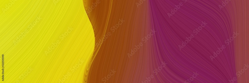 Poster flowing horizontal header with dark moderate pink, gold and saddle brown colors. dynamic curved lines with fluid flowing waves and curves