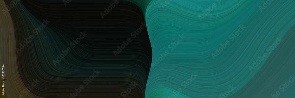 Poster flowing designed horizontal banner with very dark green, teal and dark slate gray colors. dynamic curved lines with fluid flowing waves and curves