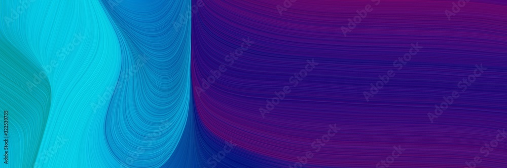 Poster moving banner design with dark turquoise, indigo and strong blue colors. dynamic curved lines with fluid flowing waves and curves