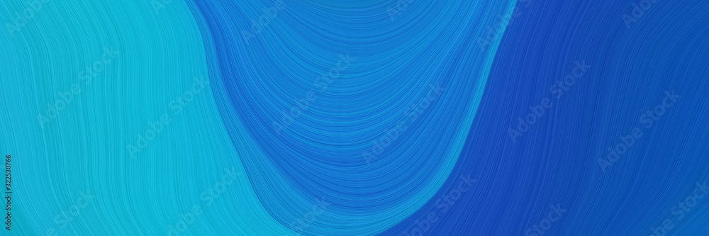 Poster dynamic header with strong blue, dark turquoise and dodger blue colors. dynamic curved lines with fluid flowing waves and curves
