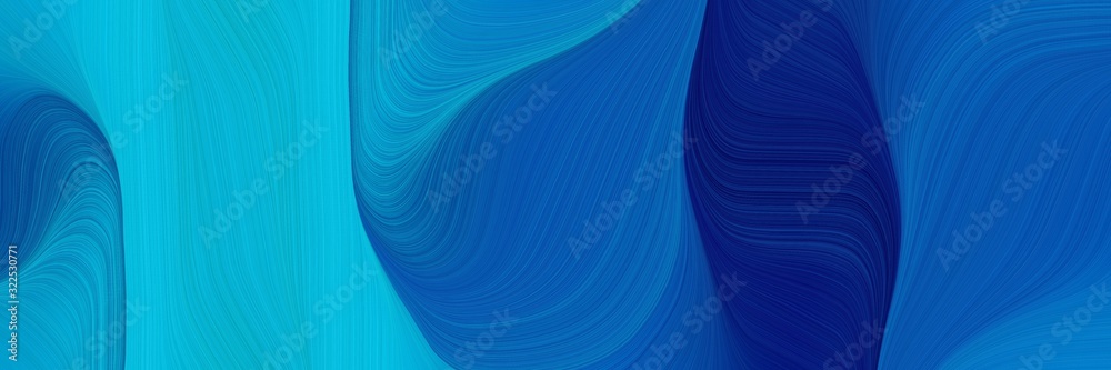 Poster surreal horizontal banner with strong blue, dark turquoise and midnight blue colors. dynamic curved 