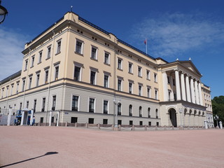 Lamp and palace in european Oslo capital city at Ostlandet in Norway