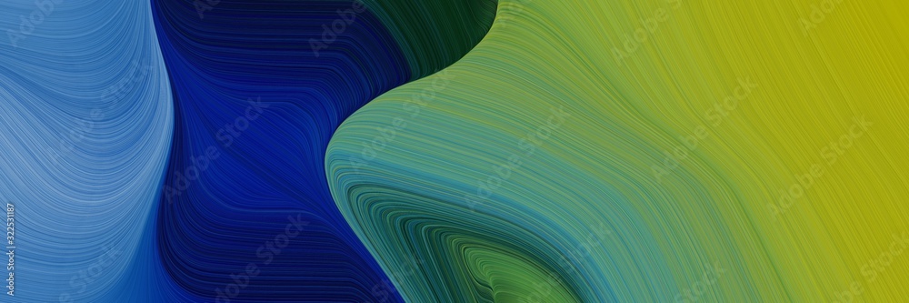 Poster dynamic banner design with sea green, steel blue and dark golden rod colors. dynamic curved lines wi