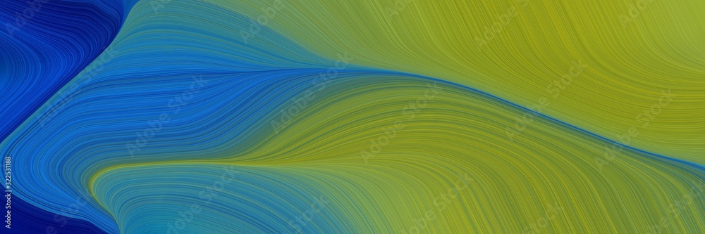 Poster modern header with olive drab, strong blue and teal blue colors. dynamic curved lines with fluid flowing waves and curves