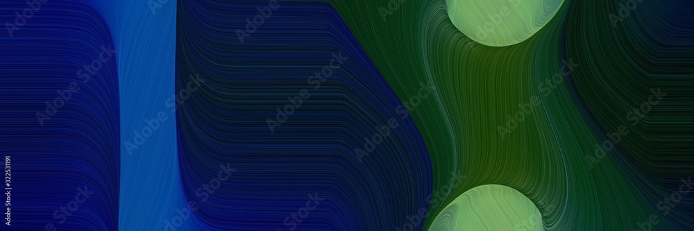 Poster decorative header with very dark blue, very dark green and moderate green colors. dynamic curved lin