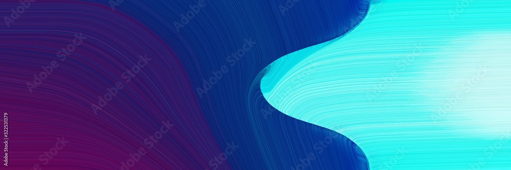 Poster flowing banner design with midnight blue, turquoise and pale turquoise colors. dynamic curved lines with fluid flowing waves and curves