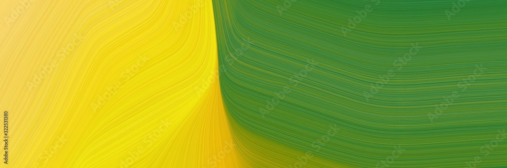 Aufkleber surreal designed horizontal banner with gold, dark olive green and olive colors. dynamic curved lines with fluid flowing waves and curves