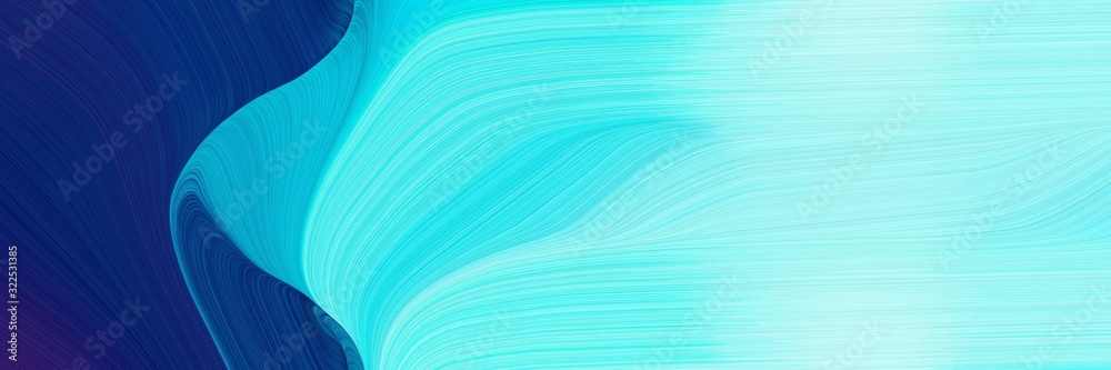Aufkleber dynamic horizontal banner with pale turquoise, midnight blue and bright turquoise colors. dynamic curved lines with fluid flowing waves and curves