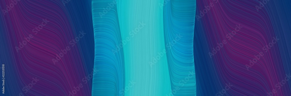 Poster moving banner design with very dark violet, light sea green and strong blue colors. dynamic curved l