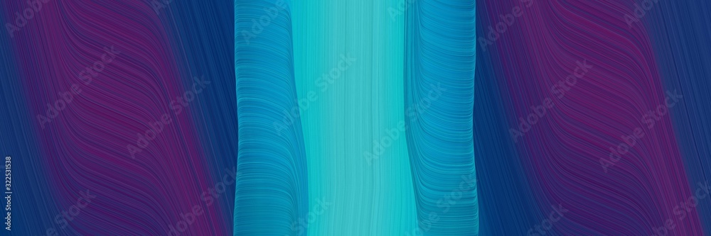 Poster artistic designed horizontal header with light sea green, very dark violet and dark cyan colors. dynamic curved lines with fluid flowing waves and curves