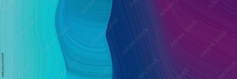 Poster decorative banner with light sea green, very dark magenta and dark cyan colors. dynamic curved lines