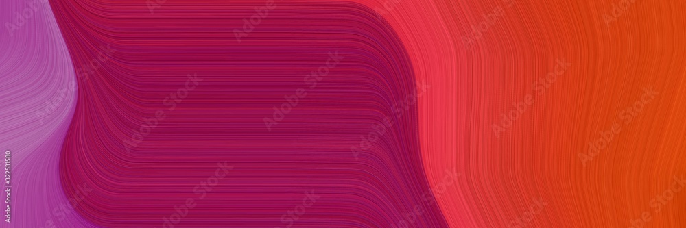 Poster decorative banner with firebrick, mulberry  and dark pink colors. dynamic curved lines with fluid flowing waves and curves