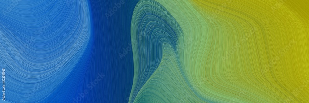 Poster decorative header with yellow green, steel blue and teal colors. dynamic curved lines with fluid flo