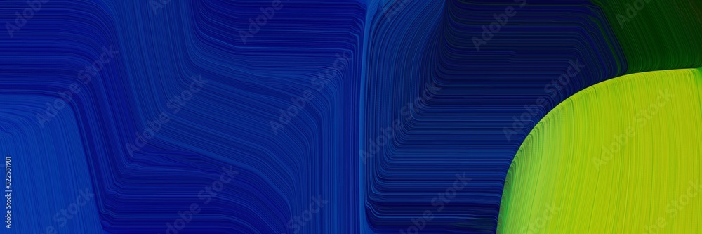 Poster modern header design with midnight blue, yellow green and very dark green colors. dynamic curved lines with fluid flowing waves and curves