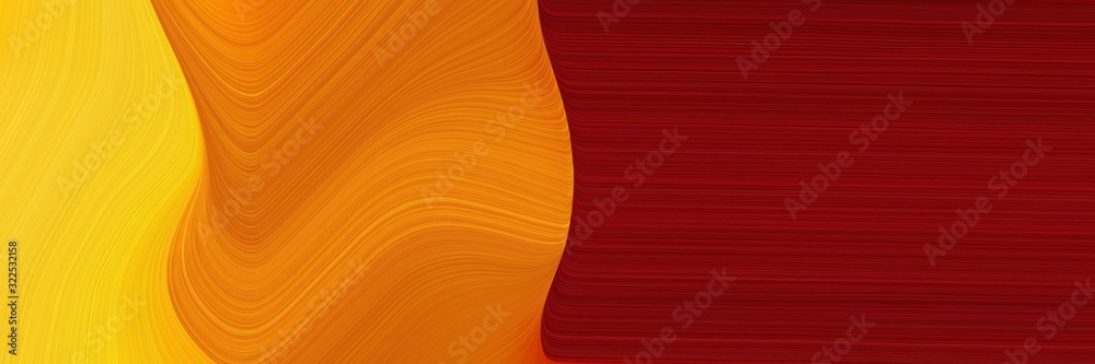 Poster moving horizontal header with dark red, vivid orange and dark orange colors. dynamic curved lines with fluid flowing waves and curves