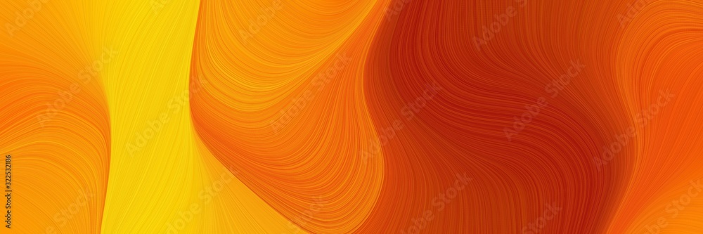 Poster decorative horizontal banner with coffee, firebrick and tangerine yellow colors. dynamic curved lines with fluid flowing waves and curves