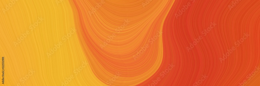 Poster decorative horizontal header with coffee, vivid orange and bronze colors. dynamic curved lines with 