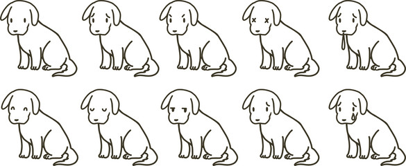 座っている犬のイラストセット