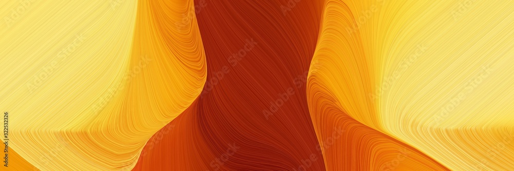 Poster decorative designed horizontal header with firebrick, khaki and vivid orange colors. dynamic curved lines with fluid flowing waves and curves
