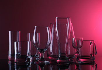 glassware on a red background