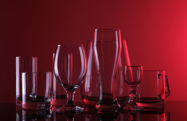 glassware on a red background