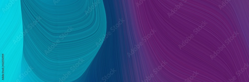 Poster flowing banner design with very dark magenta, dark turquoise and dark cyan colors. dynamic curved li