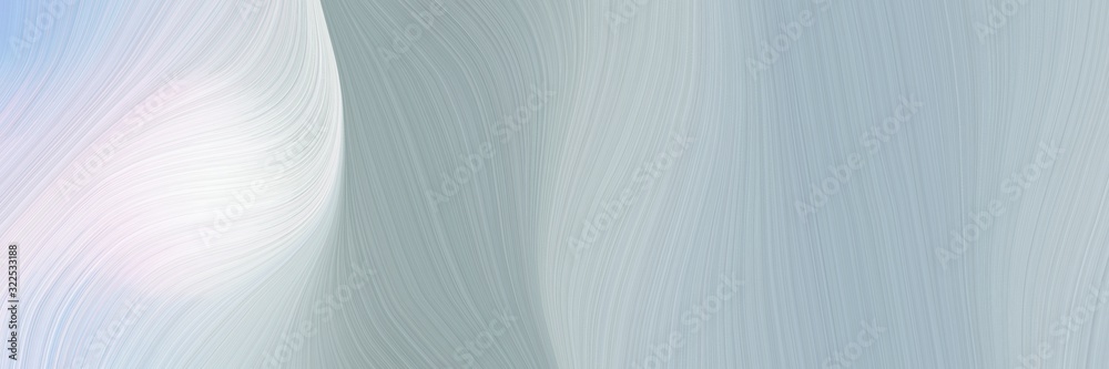 Poster artistic designed horizontal header with ash gray, pastel blue and lavender colors. dynamic curved lines with fluid flowing waves and curves
