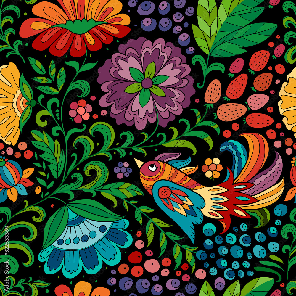 Aufkleber magic forest with birds, seamless pattern for your design