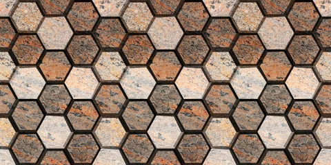 Foto op Plexiglas Marmeren hexagons abstracte zeshoek marmeren verhoging muur en vloer decoratieve tegels ontwerp achtergrond,