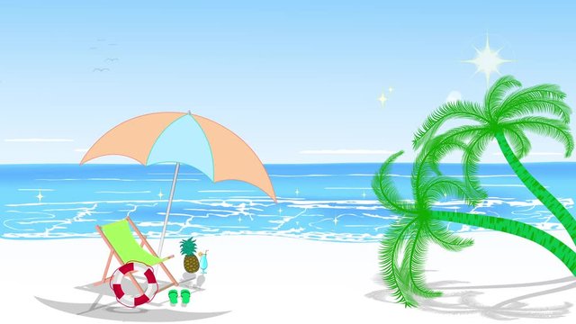 Video saver. Summer vacation by the sea. Animation with concept of holiday and travel.