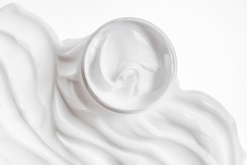 The jar packaging for hygienic cream and texture cream foam, white background cosmetic
