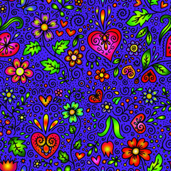 Fototapeta na wymiar seamless floral pattern with flowers and hearts