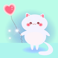 funny greeting cat with pink heart