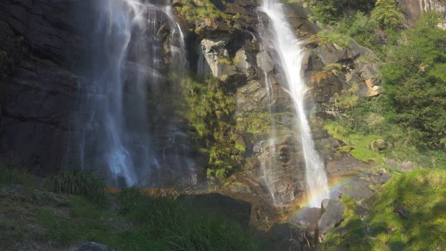 View of Acquafraggia Waterfall in Italy with Powerful Streams Flowing and Falling Down