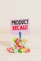 Writing note showing Product Recall. Business concept for process of retrieving potentially unsafe...