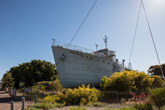 Whyalla Australia November 18th 2019 : HMAS Whyalla on display in Whyalla at the visitor centre and maritime museum