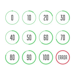 Circle loading or progress bars isolated on white background. Template graph blue pie chart with gradations 10 20 30 40 50 60 70 80 90 100. Vector illustration EPS 10.