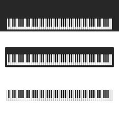 Piano, organ or synthesizer key isolated on white background. Top view of realistic shaded monochrome piano keyboard. Melody or Musical Instrument concert. illustration EPS 10.