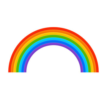 Rainbow decorative icon isolated on white background. Simple rainbow arc shape, half circle, bright colors, colorful striped pattern. Vector illustration in flat style. EPS 10.