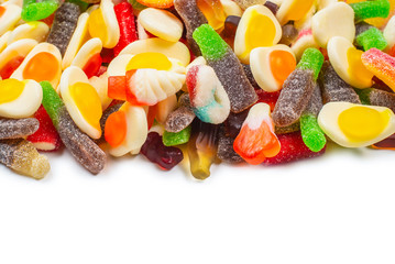 Assorted gummy candies. Top view. Jelly  sweets.