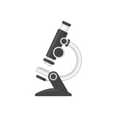 Microscope icon in flat style. Study science laboratory concept. Medical, laboratory, school microscope isolated on white background. Equipment for research and experiment. Vector illustration EPS 10.