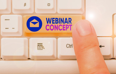 Conceptual hand writing showing Webinar Concept. Concept meaning workshop or seminar that is...