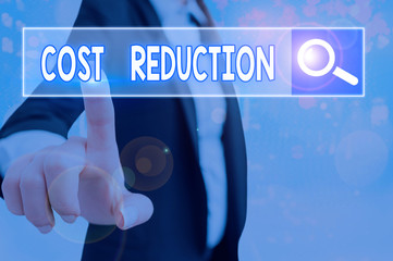 Text sign showing Cost Reduction. Business photo text process of finding and removing unwarranted...