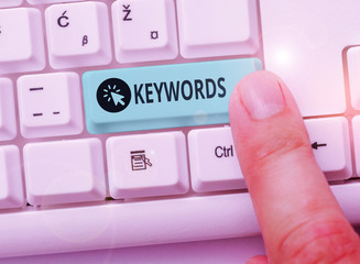 Word writing text Keywords. Business photo showcasing word which acts as the key to a code Concept...