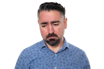 Portrait of sadness man wearing blue shirt